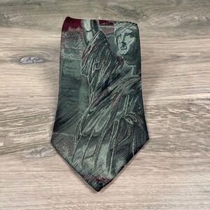 x'Andrini Mens Statue of Liberty Silk Tie Made in Italy Green Burgundy